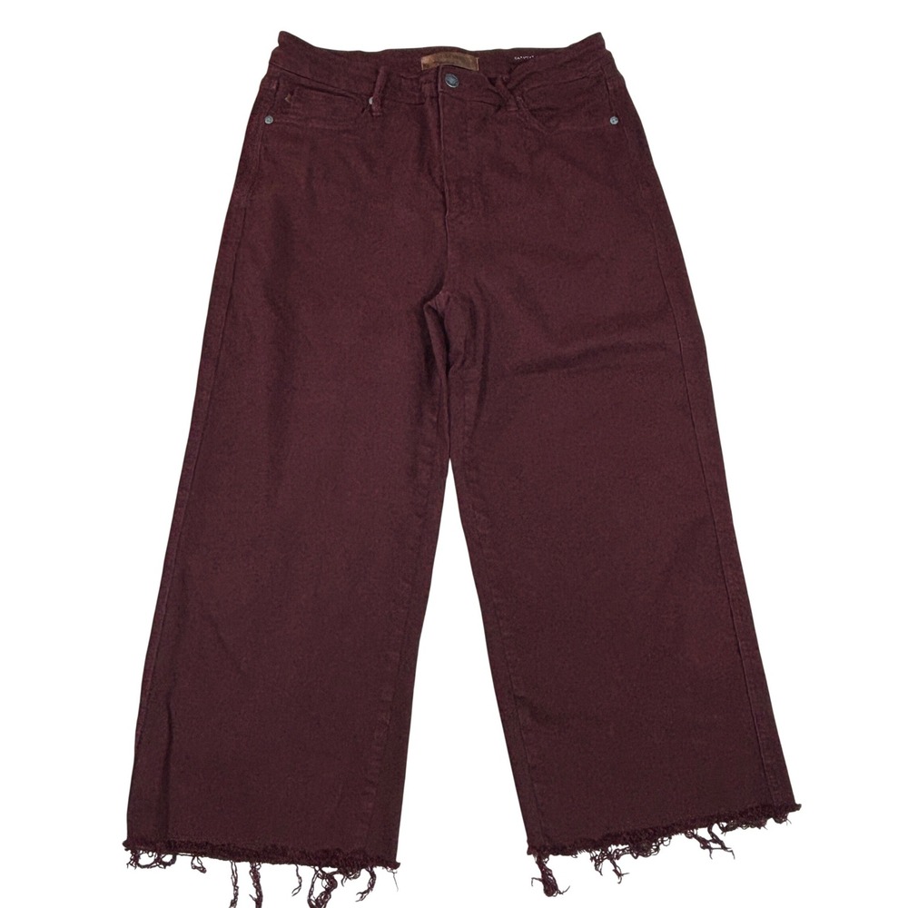 Judy Blue Burgundy Womens 13/31 Wide Leg Jeans Raw Frayed Hem High Rise
